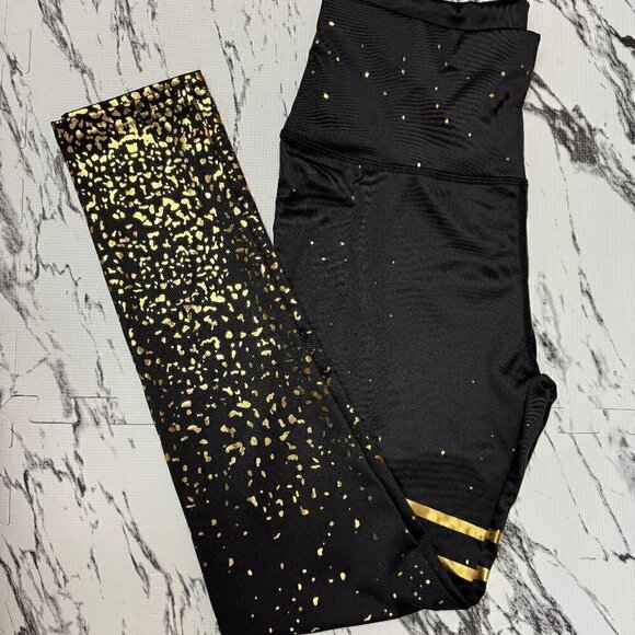 NWOT - Black and Gold Leggings Size M - Picture 1 of 8